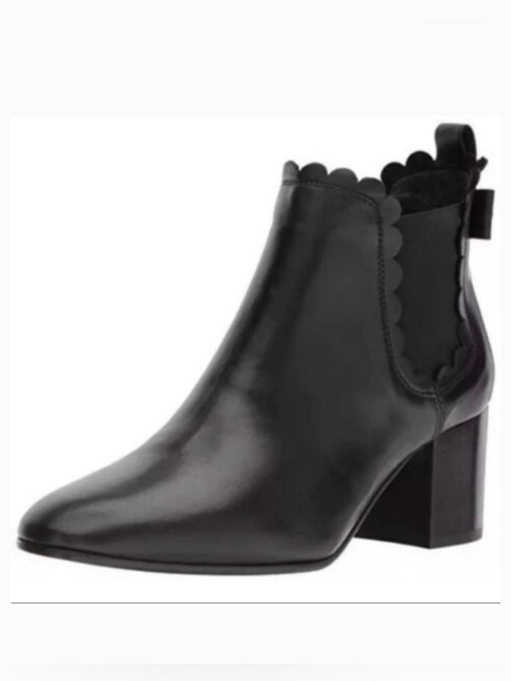 Kate Spade Garden Black Calf Leather Scallop Trim Ankle Booties Size 5.5